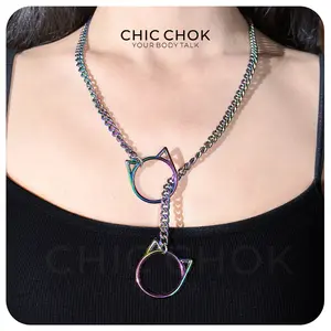 CHICCHOK Choker Necklace for Women - O-Ring Slip Chain Necklace For Women Handmade Adjustable Lariat Y-Necklcae Multi-Colored Fashion Cool Accessories Trendy Jewelry