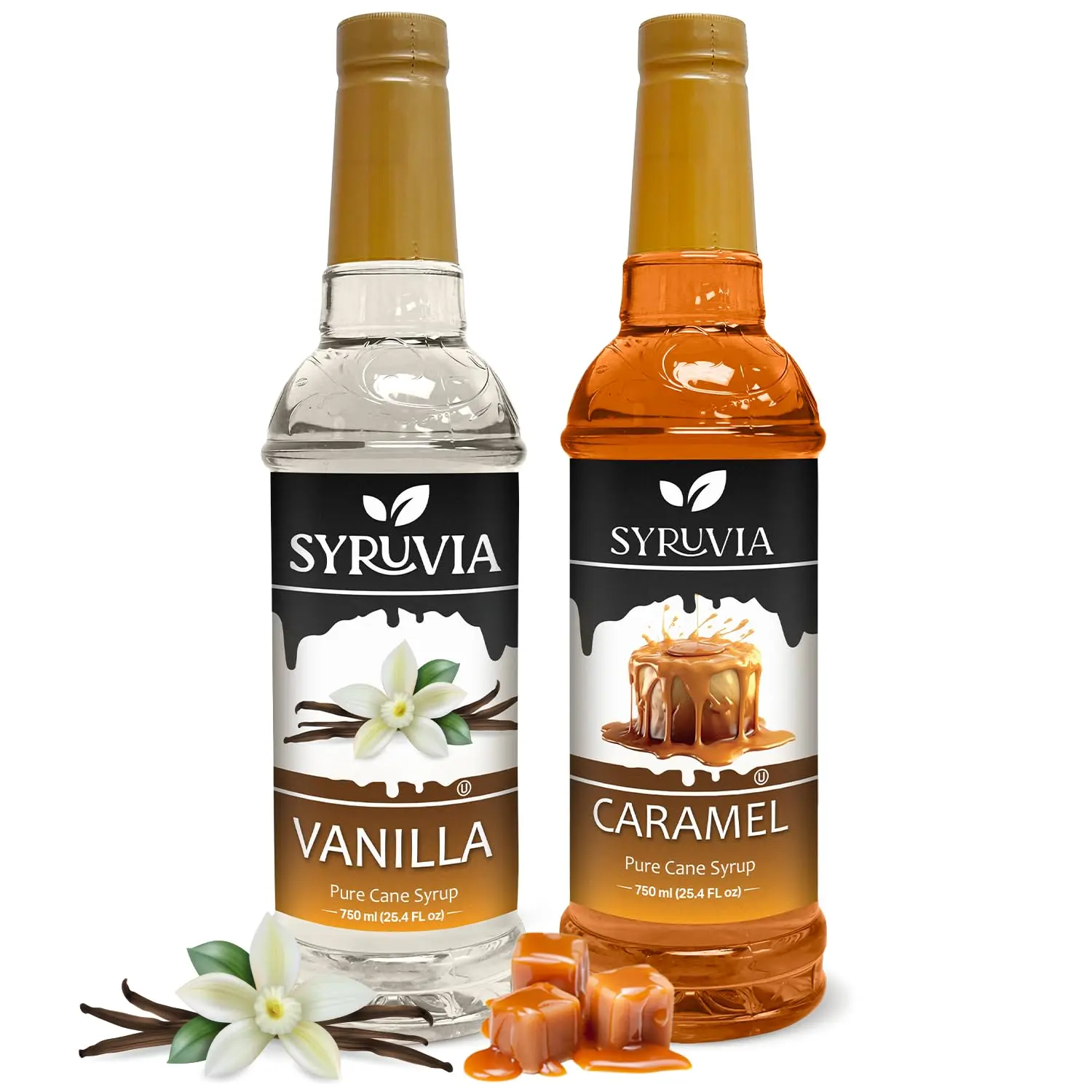 Syruvia Coffee Syrup Variety Pack – Vanilla & Caramel Syrups – 25.4 fl oz – Great for Hot Coffee, Iced Coffee & Desserts (2-Pack)