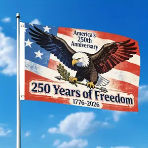1pc America'S 250th Anniversary Bald Eagle American Flag |   Single-Sided Polyester, Outdoor Courtyard Decoration with Two Hole Ring, No Electricity Required