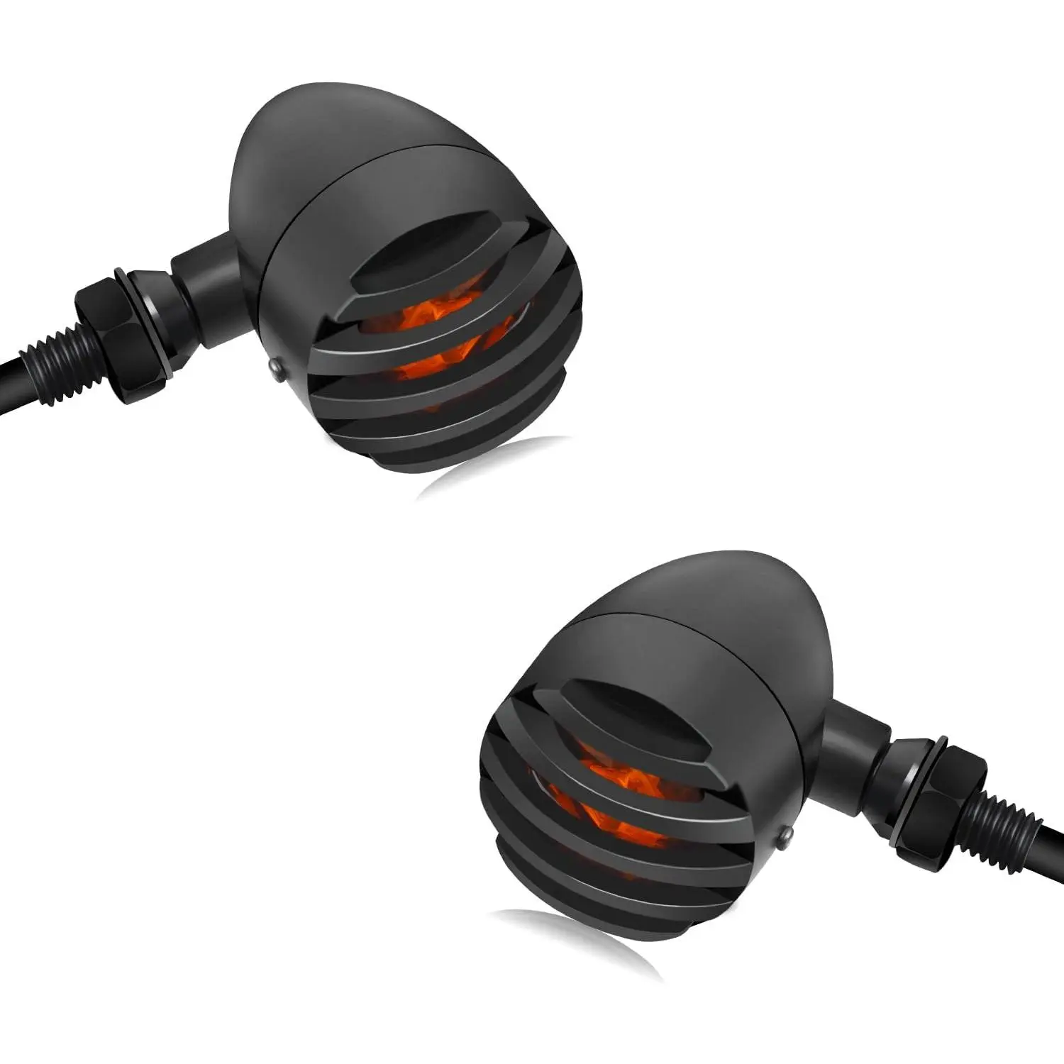 12V Universal Motorcycle Turn Signals - Waterproof, Corrosion-Resistant Aluminum Bullet COB Bulbs, 3-Wires Black/Red Chrome/Amber Indicator Lights with 1-Pair Easy-Install Mount Fork Kit for Harley Dyna, Bobber (Brightening Function)