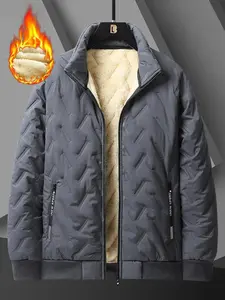 Men's Stand Collar Fleece Cotton Jacket with Waterproof Zipper, Ultra-Soft Lambswool Lined Casual Fashion Coat for Daily Wear（gift）