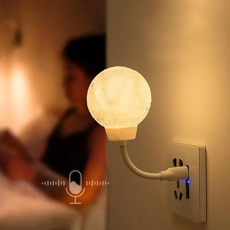 Smart Voice Controlled Night Light, USB Powered Moon Night Light with 3-level Brightness Adjustment, Suitable for Bedrooms & Living Rooms