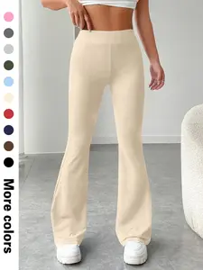 Women's Solid Color Flare Leg Pants, Casual Streetwear Pants, Casual Comfy Bell Bottom Trousers for Daily Wear, Ladies Bottoms for Fall & Winter