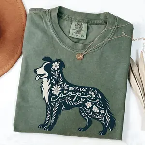 Comfort Coorlors Border Collie Mom Custom Shirt, Vintage Collie Dog Tshirt Funny Dog Tee Chinoiserie Dog Mama Shirt Personalized Dog Name Gift Dog Lovers Gift