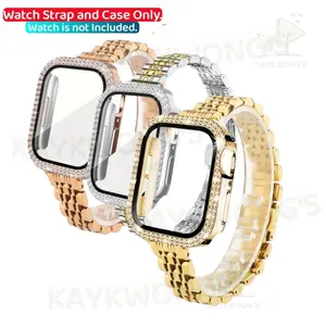 KAYKWONG'S 2 in 1 Set, include 1 Stainless Steel Watch Strap (Slim) & 1 Imitation Diamond Case Protector, Compatible Apple Watch Band 49mm-38mm, , Fits Iwatch Series 11/10/9/8/7/6/5/4/3/2/1/ Se, Fashionable Unisex Strap, Smart Watch Accessories