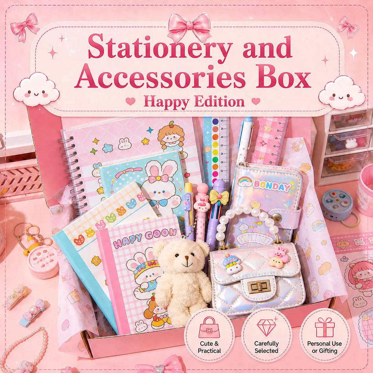 Stationery and Accessories Box - for Personal Use or Gifting (Happy Edition) Stationery and Accessories Box - for Personal Use or Gifting (Happy Edition)