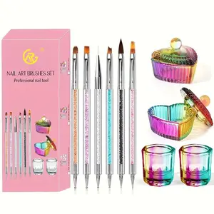 Professional Nail Art Manicure Brush Set, 10pcs/set Double-ended Nail Art Brush with Storage Box, Multifunctional Nail Art Design Tool for Women & Girls, Nail Art Brushes Kit