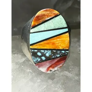 Turquoise ring spiny oyster size 11 cigar band sterling silver women men