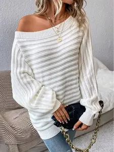 One Shoulder Ribbed Knit Sweater
