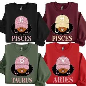 (All 12 Zodiac) Girl Magic Glitter Zodiac Sweatshirt for Women – Sparkly Pisces, Taurus & Aries Astrology Sign Crewneck, Trendy Horoscope Pullover Gift