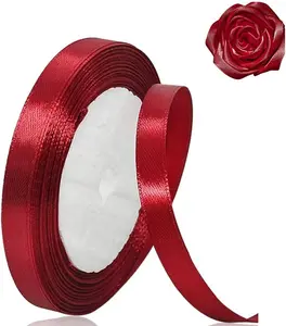 Burgundy Satin Ribbon, 3/8 in x 25 yds Wine Red Solid Color Fabric Ribbon for Gift Wrapping, Crafting (Office Stationery & Gift Wrapping Supplies)