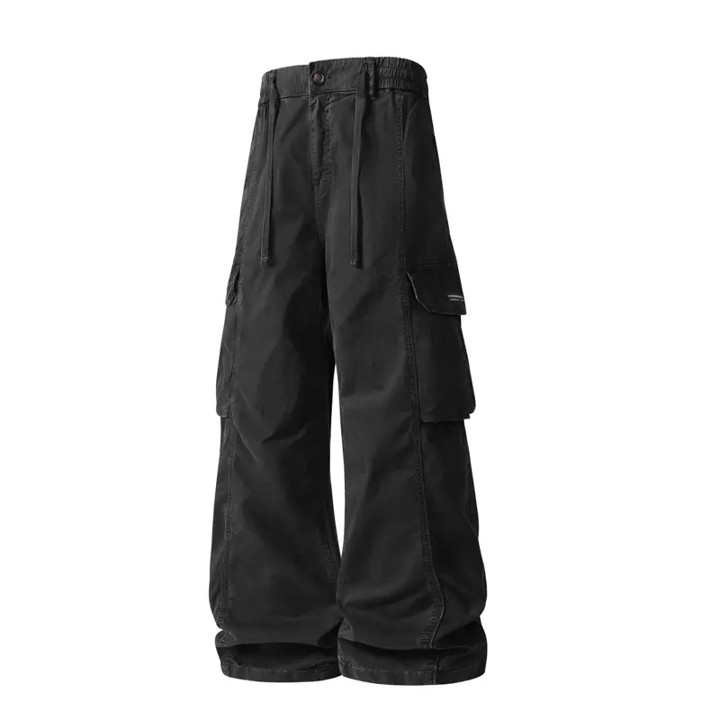 Men's 97% Cotton 3% Spandex Stretch Vintage Washed Distressed Multi 3D Side Pockets  Waist Loose   Straight Outdoor Functional Cargo Wrinkle Resistant Daily Commute Versatile Floor-Length Casual Work Pants  Baggy Wide Leg Sweatpants   567