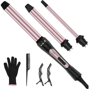 Wand Curling Iron Set, 3 in 1 Curling Iron with Interchangeable Barrels (0.35", 1", 1.25") for Versatile Curls, Fast Heating Curling Wand Hair Waver, Crimper Hair Tool Ideal for Gifts for Women