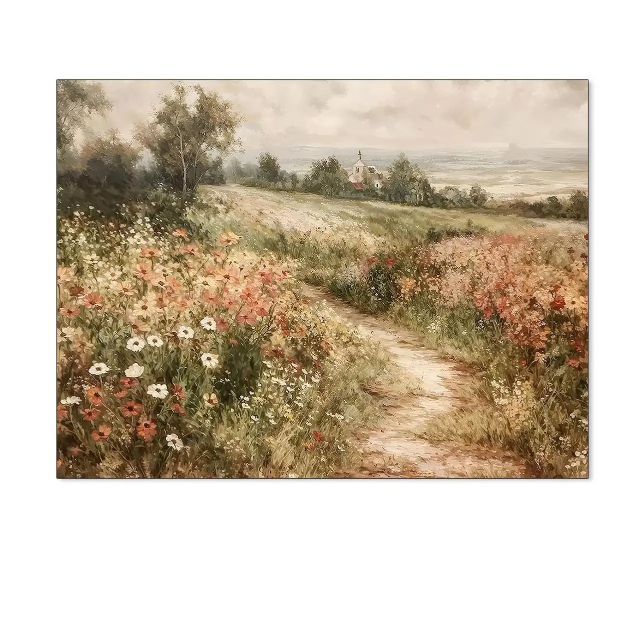 Haitunone Decorative Floral Painting - Artistic Pine Wood Framed Wildflower Landscape Canvas Print, Durable, Waterproof, UV-Resistant, Fade-Resistant, Vivid Colors, for Farmhouse, Kitchen, Bedroom Decor & Photo Gifts