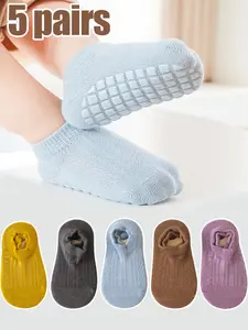 5 Pairs Kids Non-Slip Focus Socks, Boys Girls Baby Walking Anti-Slip Floor Socks, Summer Short Mesh Thin Socks, Infants Boat Socks, Mesh Grid Socks, Toddler Grip Socks