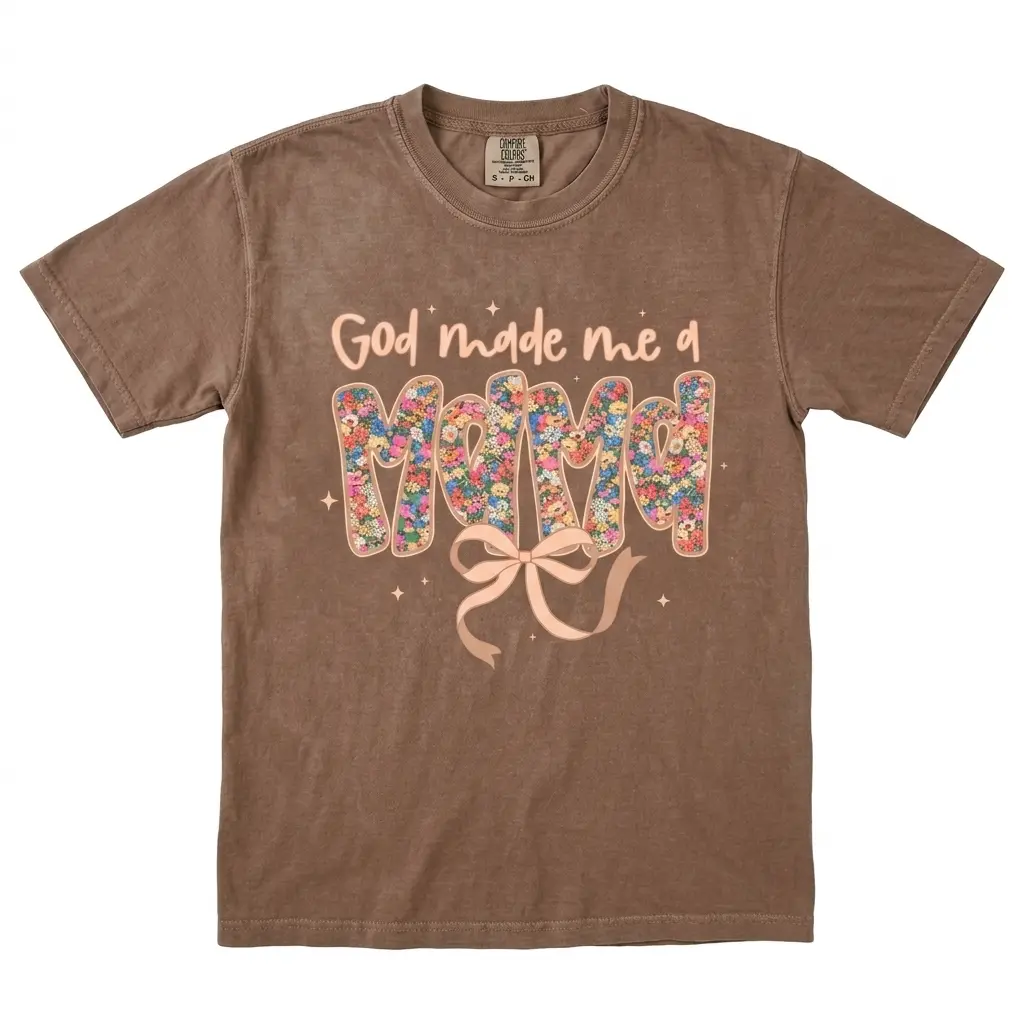 Comfort Colors God Made Me A Mama Christian Moms Stylish Faith-Based Shirt - Soft Cotton Crewneck for Women, Relaxed Fit