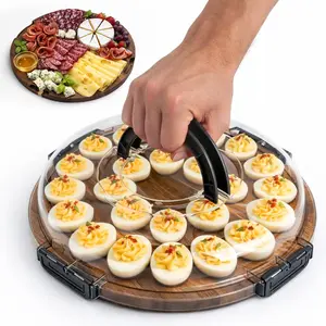 Deviled Egg Containers with Lid, 2026 Upgraded Acacia Wooden Deviled Egg Tray Platter, Round Charcuterie Board with Clear Lid, Travel Picnic Portable Cheese Board Charcuterie Boxes for Party and Home Kitchen, House Warming Gifts New Home