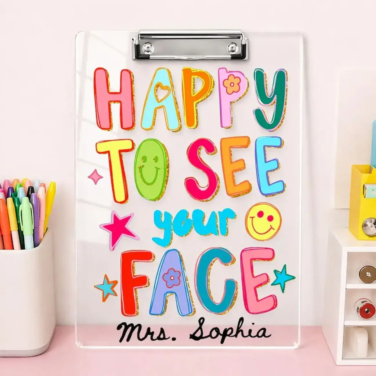 Personalized Happy To See Your Face Teacher Clipboard, School Supplies, Back To School Teacher Gift