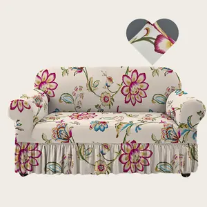 Modern Floral Print Elastic Stretch Sofa Cover, Pet-Friendly Polyester Fabric, Fits Single Twin Queen Size Sofas
