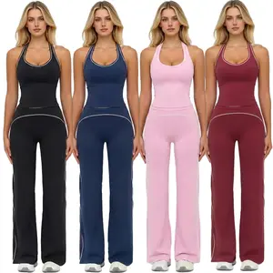 Women's 2-Piece Breathable Athleisure Sportswear Set - H-Shaped Back, Bell-Bottom Pants, Suitable for Yoga, Daily Casual Use