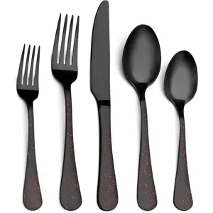 Matte Black Silverware Set, Stainless Steel Flatware Set, 20-Piece Tableware Cutlery Set Service for 4, Satin Finish Tableware Utensils Set, Dishwasher Safe (Starry Red)