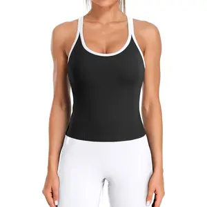 Women Ribbed Workout Crop Tops with Built in Bra Yoga Racerback Tank Top Tight FitGift