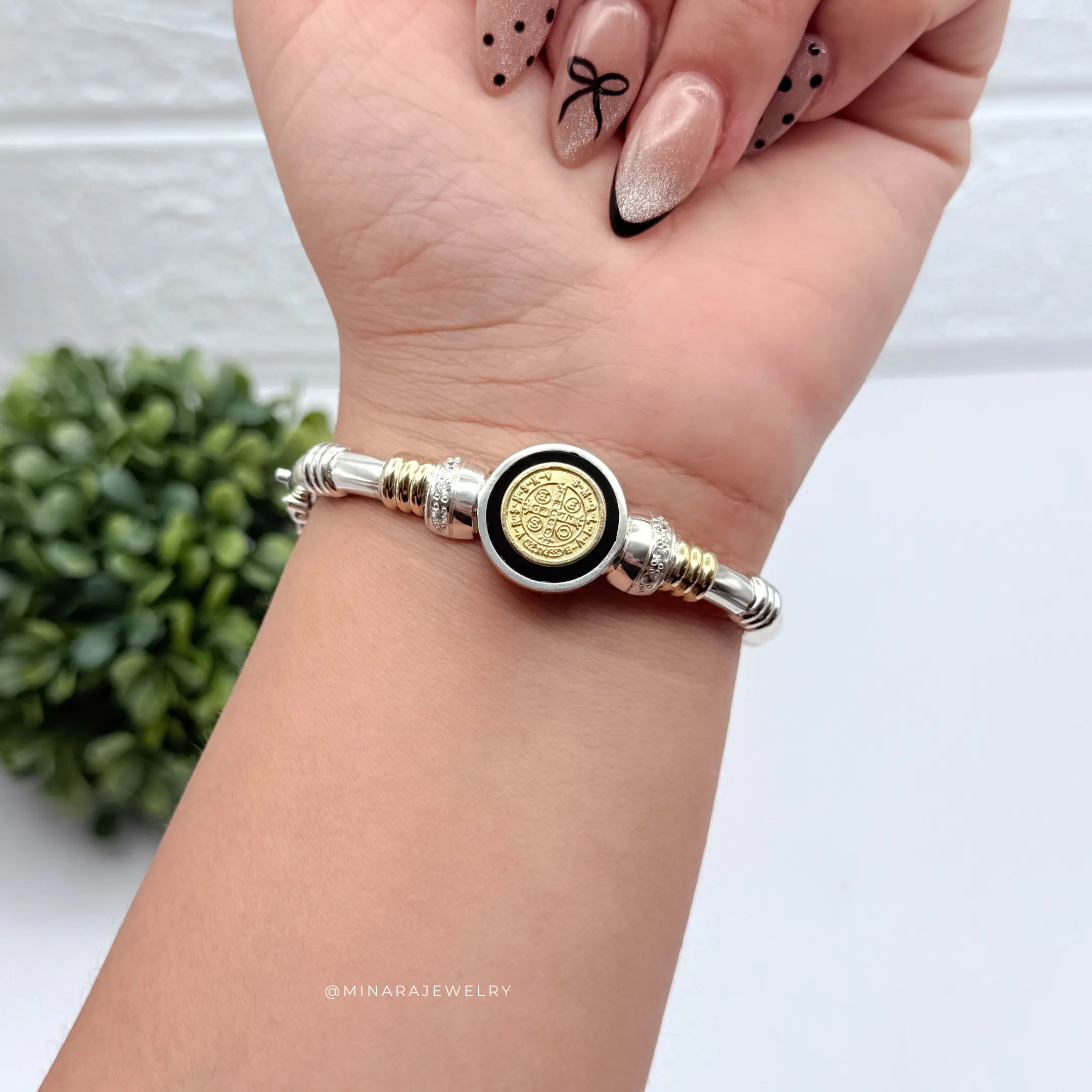 MINARA 950 Silver - Brazalete San Benito Laminado en Oro 18k - Saint Benedict Bracelet