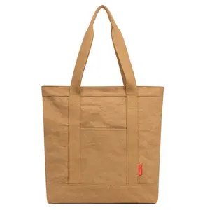 Kabaqoo Washable Kraft Paper Tote Bag Handbag Eco-Friendly Reusable Shopping Bag in Multiple Colors
