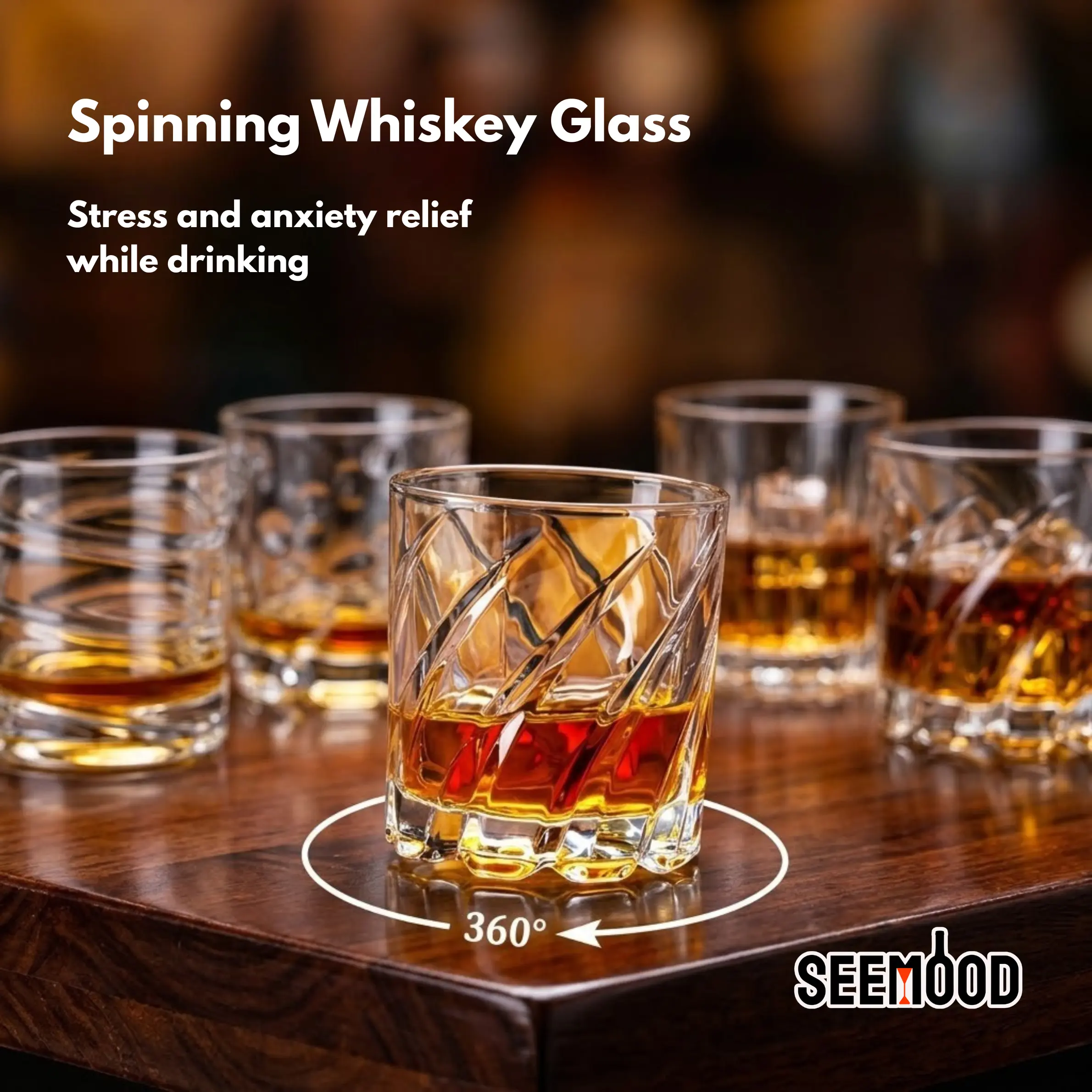 【seemood】Ultra-Luxury Effortless Spinning Whiskey Glass – Seamless 1-Piece Base-Free Crystal Tumbler, Star-Cut Stress Relief Whiskey Glass, Elegant European Barware Gift, Rotating Glass Cup Spinning Cup