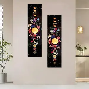 Floral Lunar Themed Starry Background Wall Art Tapestry, 2 Counts/set Aesthetic Art Vertical Tapestry, Wall Hanging for Home Dorm Decor, Flower