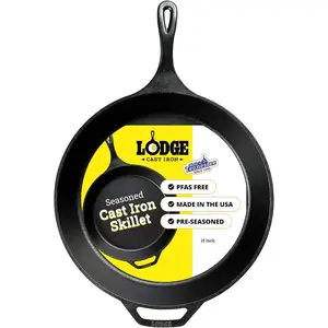 Lodge Seasoned Cast Iron Skillet 15 Inches - Frying Pan for the Stove, Grill or Campfire - Cooks Evenly - Features Easy-Grip Teardrop Handle - Non-Toxic, Nonstick & Long-Lasting