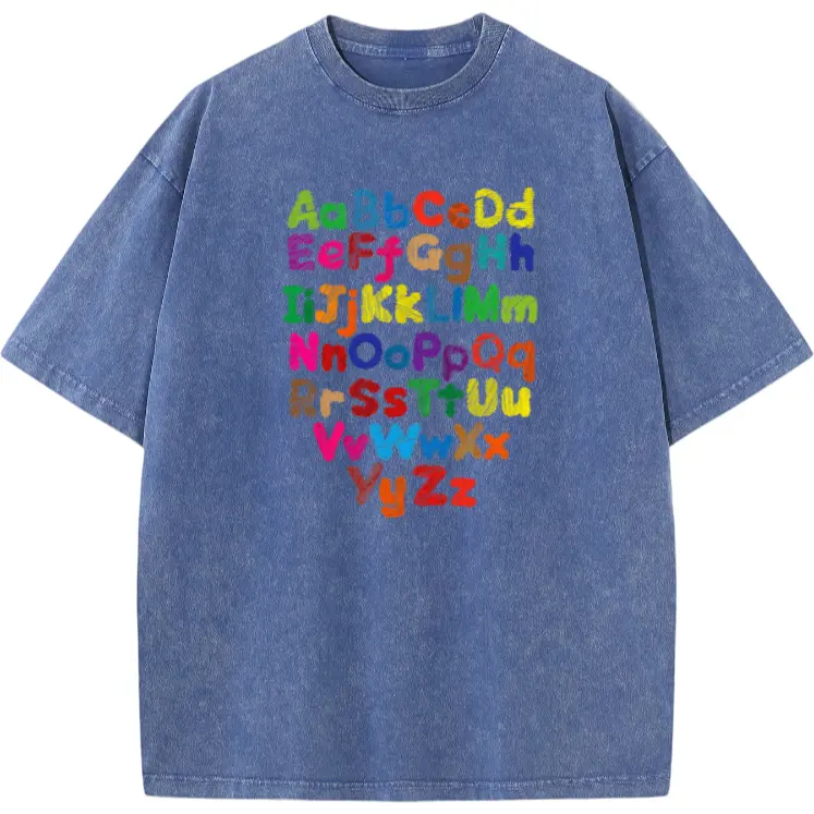 Bright Alphabet Typography Washed T-Shirt – Vibrant Colors for a Bold Stylish Look