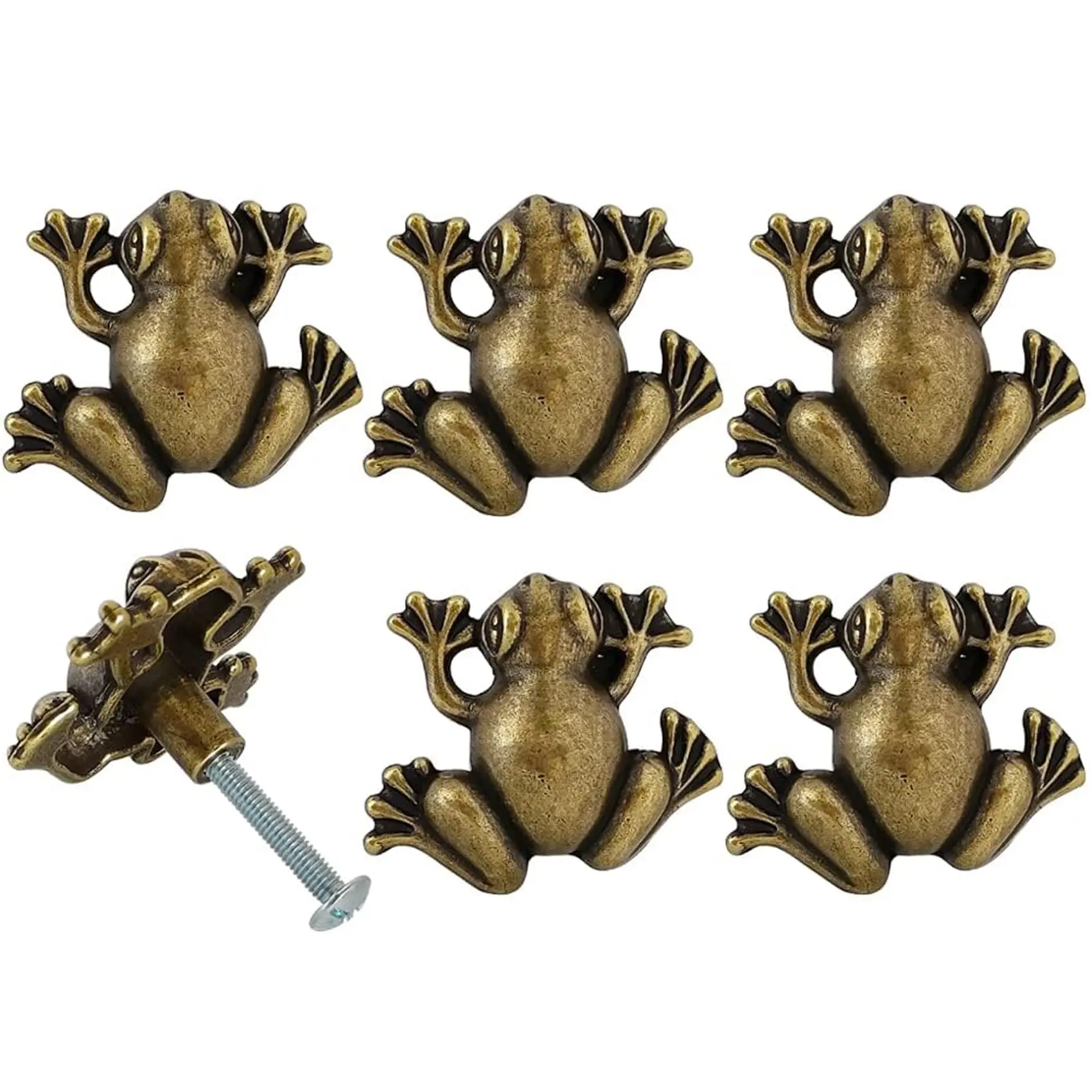 6 Cabinet Handles  Frog Shaped Drawer Pulls Animal Knobs Single Hole Pull With Screws For Home Dresser Closet Kitchen Cupboard Wardrobes Furniture Hardware Decoration