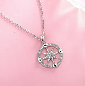 Exquisite 925 Sterling Silver Lovers Nautical Dream Compass Pendant Necklace