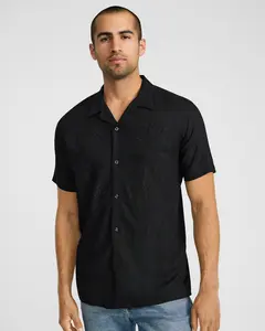 Express Embroidered Floral Black Short Sleeve Shirt