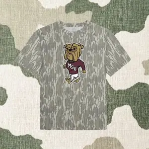 Bulldog Mascot Camo T-Shirt – Retro College Style Graphic Tee Lightweight Athletic Casual Streetwear Crew Neck Summer Shirt