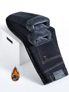 Men's Denim Jeans, Street Style Straight Leg Pants, Button Fly Closure, Slim Fit Design