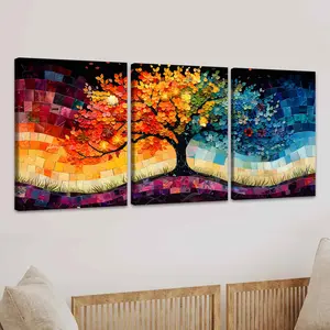 Tree Of Life Pattern Canvas Painting with Wooden Framed, 3 Counts/set Modern Art Print, Wall Art Decoration for Home Living Room Bedroom Office