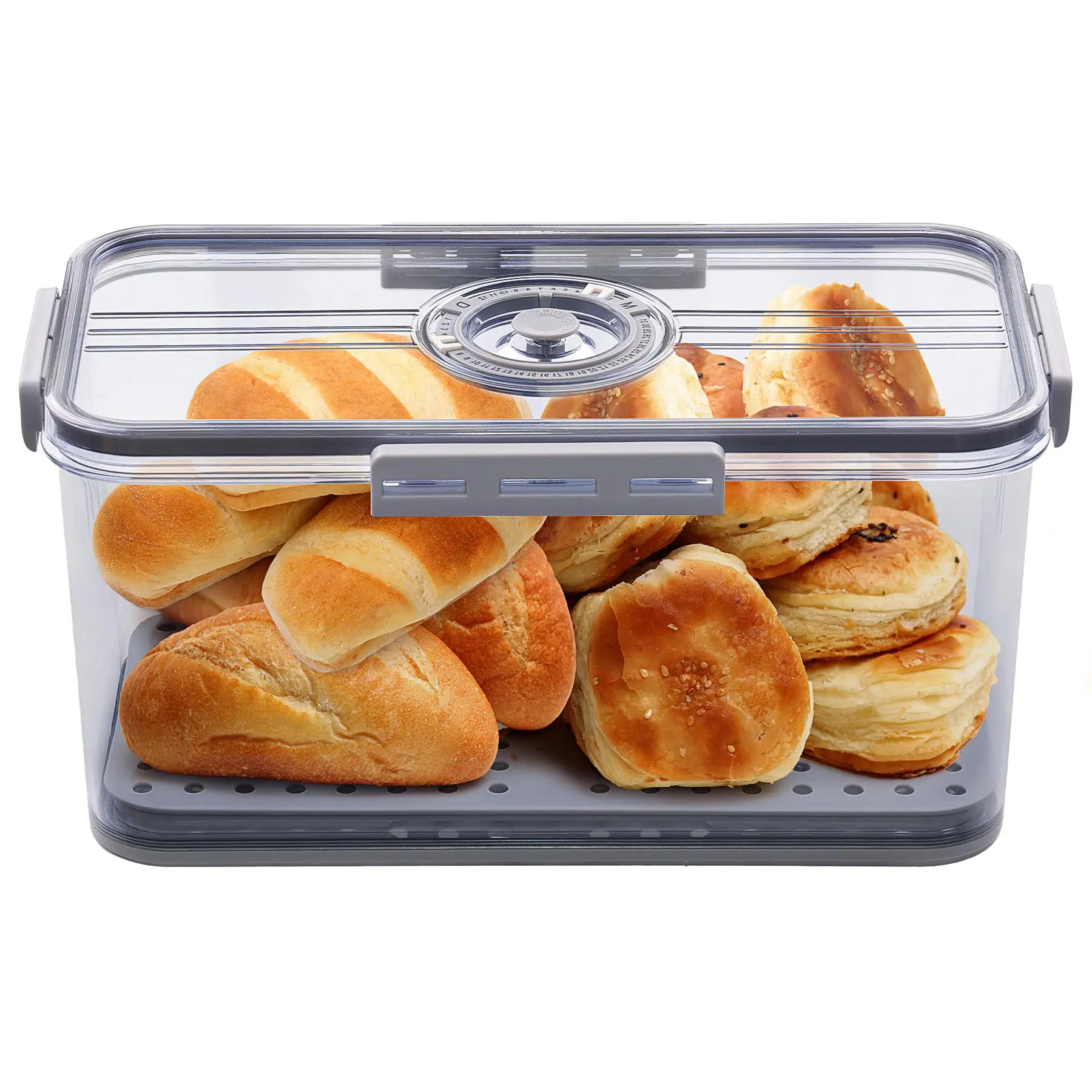 Kitchen countertop sealed bread box, 7.45 liters, sealed breadbox with lid, time record, bread container for storinghomemade bread, toast, bagels, cookies and donuts,kitchen chef storage food, Gray