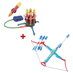 Rocket Launcher and Archery Set for Kids Ages 5-12, Outdoor Rocket Toy with 6 Flying Rockets, Children's Bow and Arrow Game with 6 Safety Arrows, Backyard Toys, Birthday Christmas Gifts for Boys and Girls