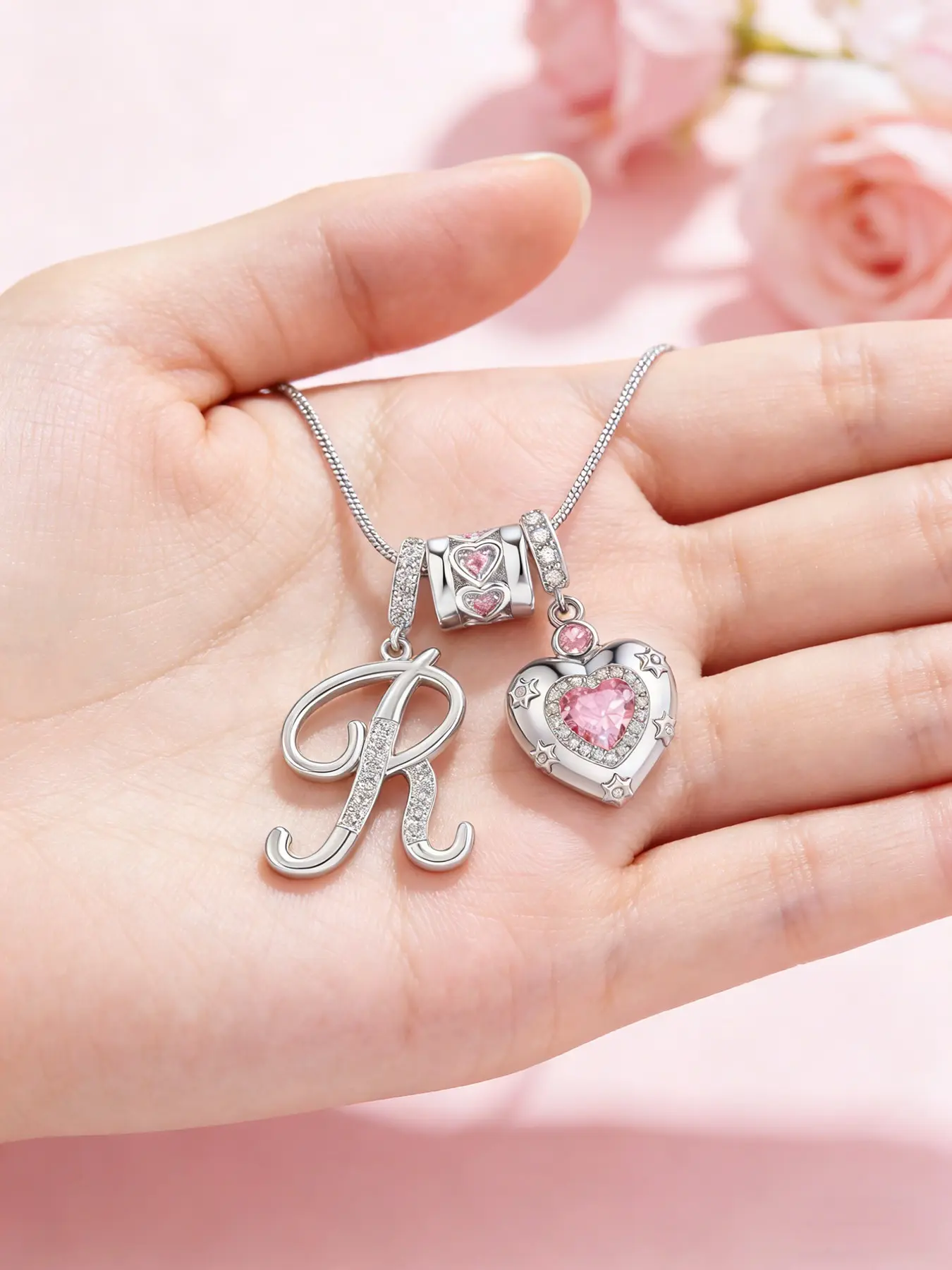 New Fashion Zircon Heart Bead Pendant with 26 Initial Letters Necklace, Elegant Daily Wear, Perfect Gift for Valentine's Day, Birthday, Party, Holiday, Love Heart Necklace, Dainty Initial Necklaces