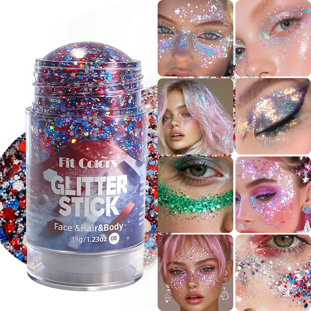 glitter stick for face 4th of July Glitter Highlighter Stick, Red-White-Blue Sparkle Makeup for Holiday Party Events