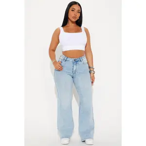 Petite Make My Day Stretch Wide Leg Jeans - Light Wash