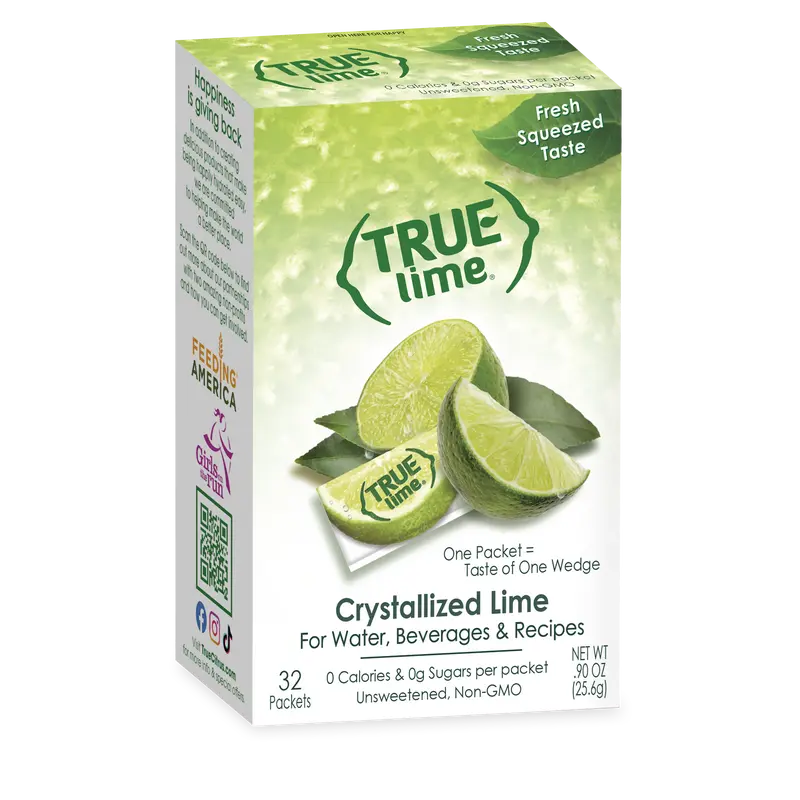 True Lime Crystallized Lime Packets | Fresh-Squeezed Taste | 0 Cal, 0 Sugar, Unsweetened | 32 Count