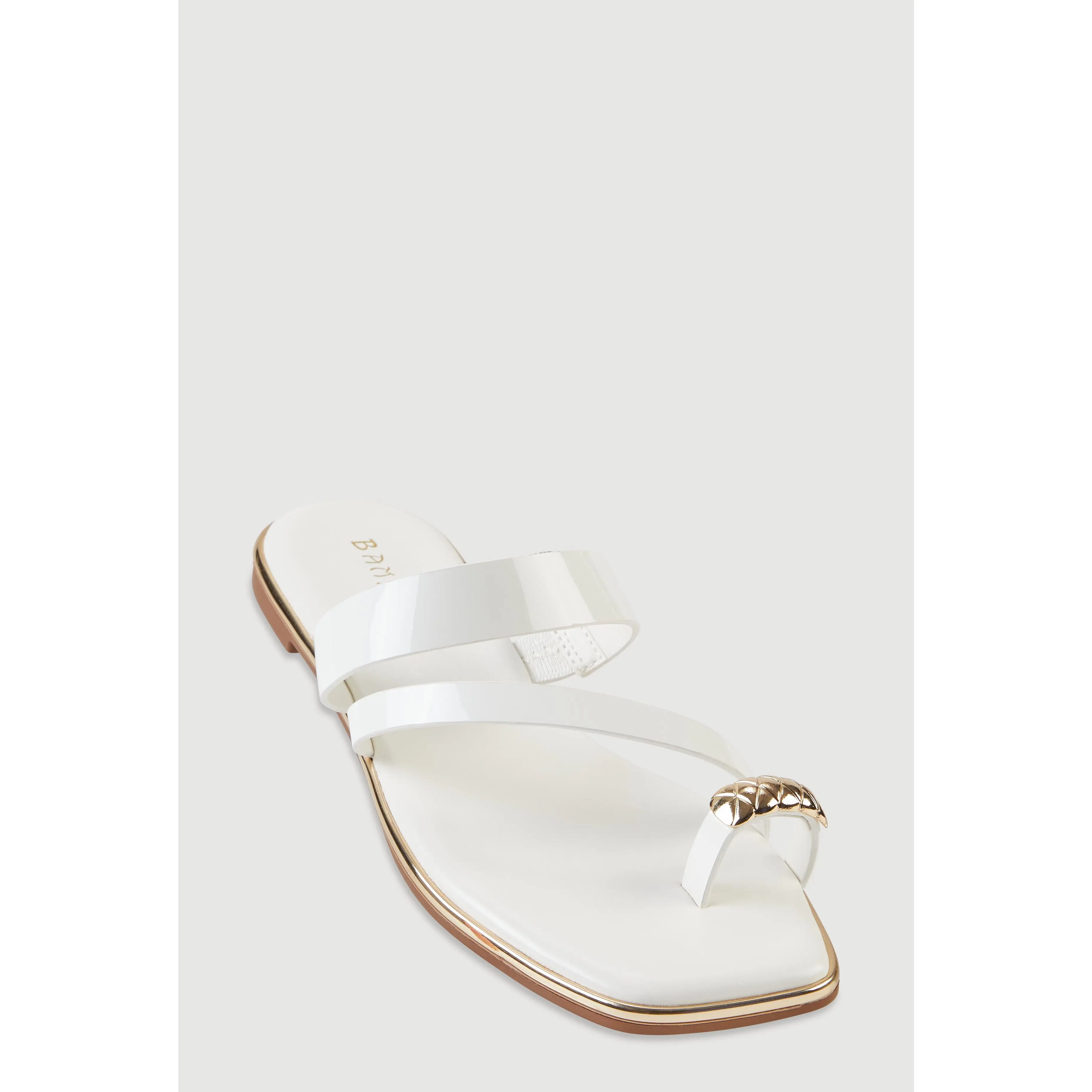 Metallic Toe Loop Asymmetrical Strappy Slide Sandals