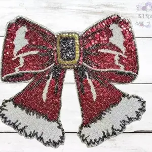 Santa red Bow Press On Chenille Patches for Clothes - Trendy and Adorable