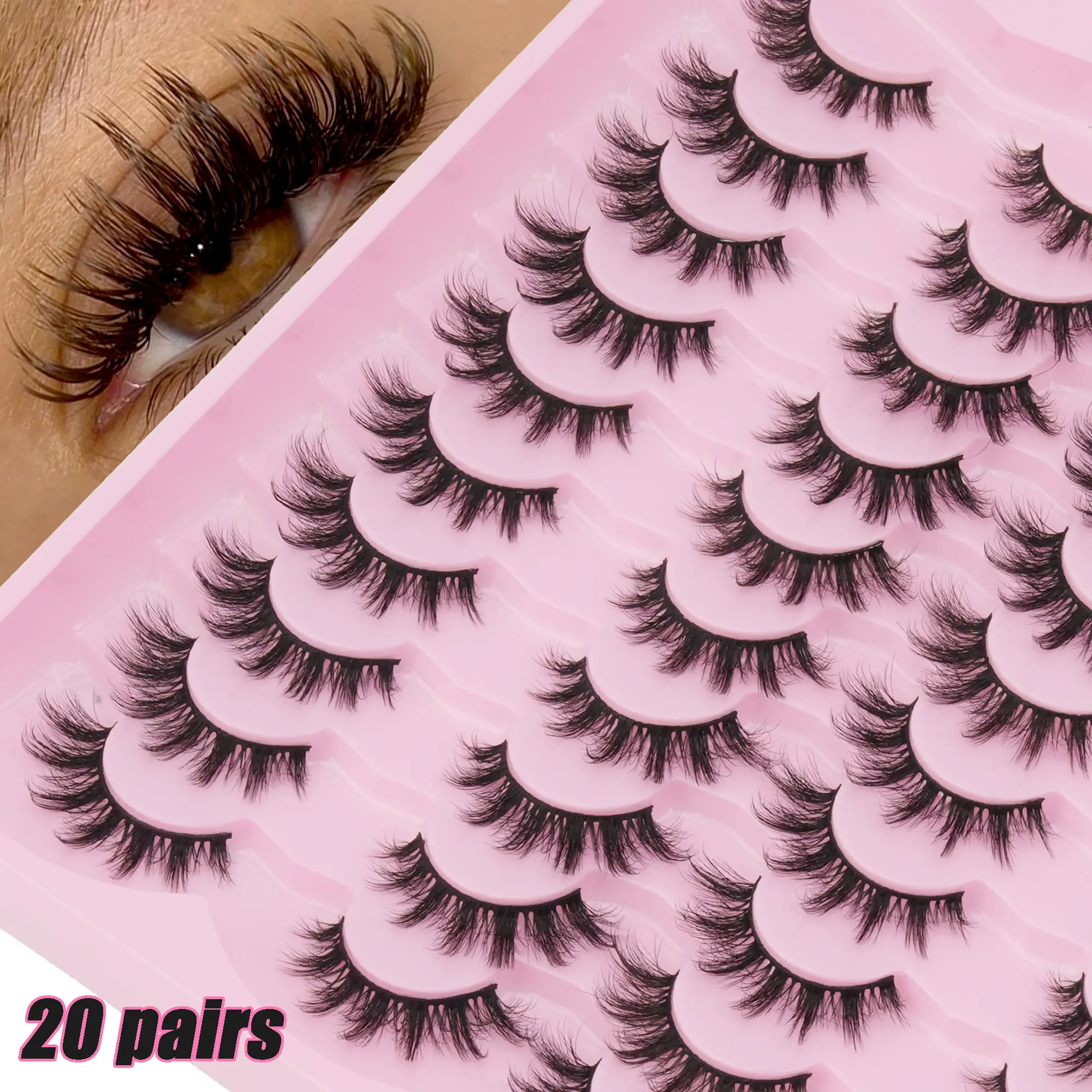 20 Pairs Manga Style Spiky False Eyelashes, Natural Lash Extension Look, Ultra Thin Invisible Band Lightweight Reusable Lashes for Everyday & Photo Shooting