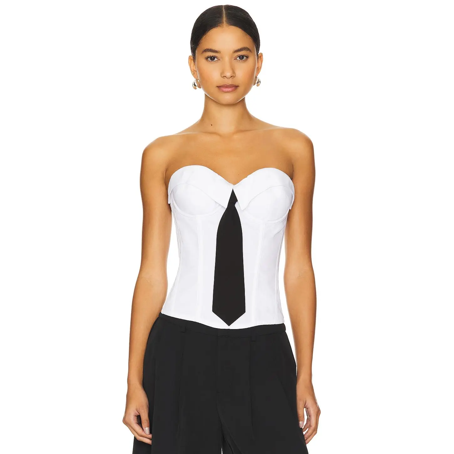 GUIZIO Chrys Pinstripe Corset in White & Black