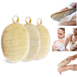 3pcs Natural Loofah Exfoliating Sponge - Gentle Body Scrub Sponge for Both Men and Women, Soft Colors, with Hanging Holes, Durable and Lightweight Texture.