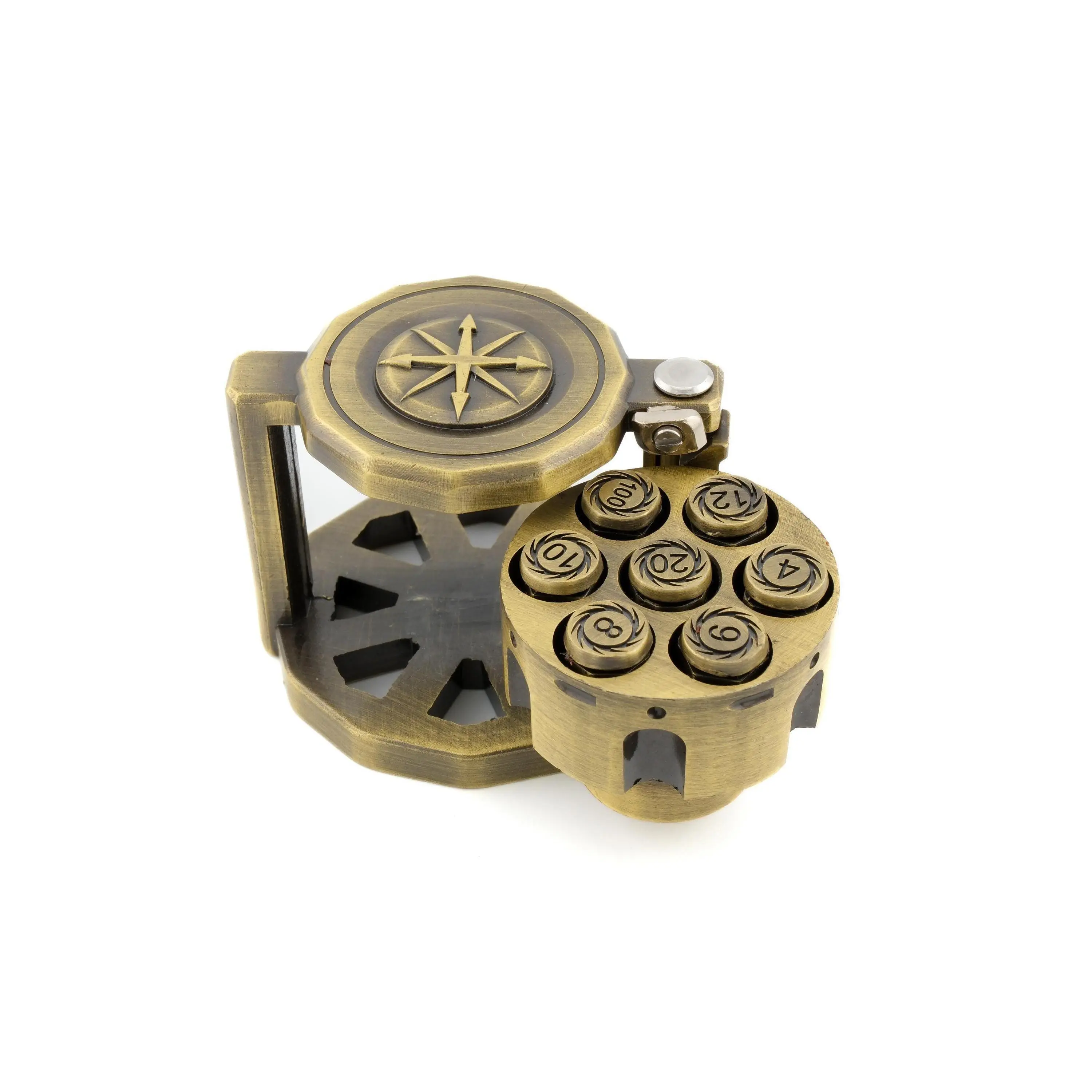 Revolver Metal Polyhedral Dice Set - Dynamic Game Dice with Spinning Chamber, Bullet Design, Mechanical Gunslinger Feature for Dungeons & Dragons, Tabletop RPG Fidget Gift